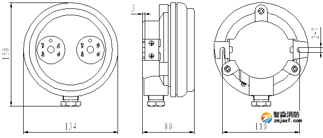 JDJQ-1防爆緊急啟動/停動按鈕外形結(jié)構(gòu)示意圖