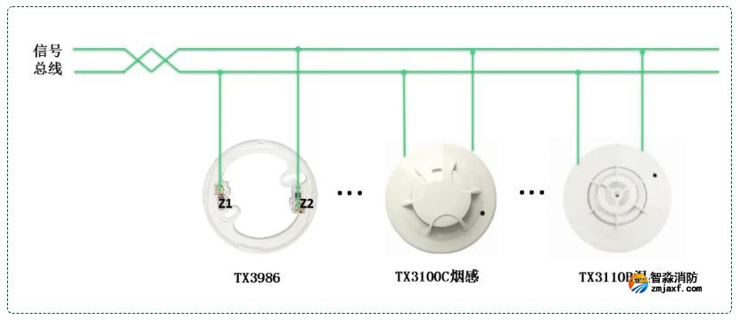 TX3100D感煙/TX3110B感溫火災(zāi)探測(cè)器接線圖