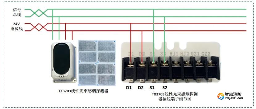 TX3703線性光束感煙探測(cè)器（四線制）接線圖